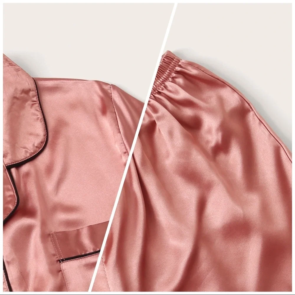 New Pink Satin Silk-Like Pajama Set - Picture 3 of 4